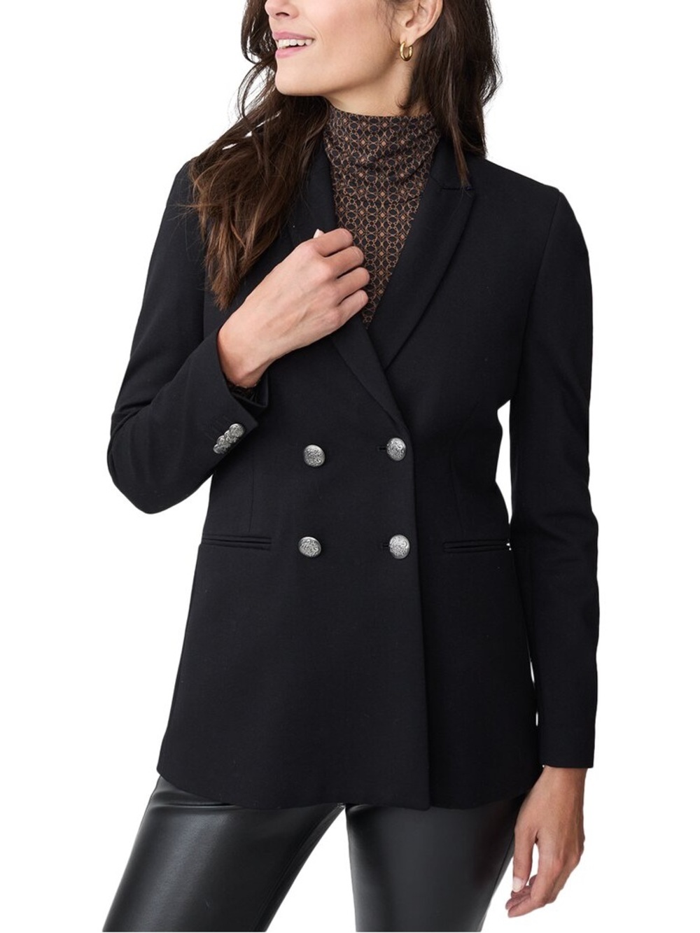 J.McLaughlin Marlowe Black Double Breasted Blazer Crest Buttons Women’s Size 2
